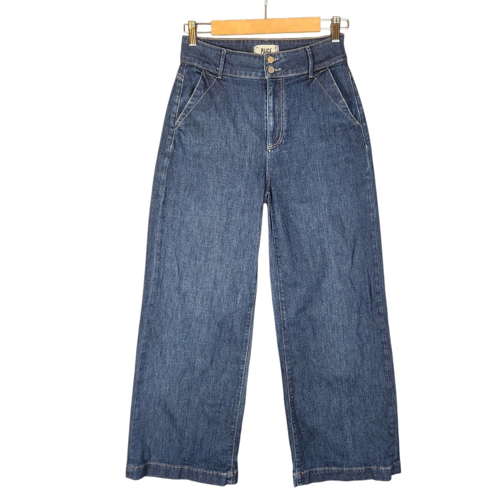 PAIGE Harper Wide Leg Jeans Size 27 Dark Blue High Rise
